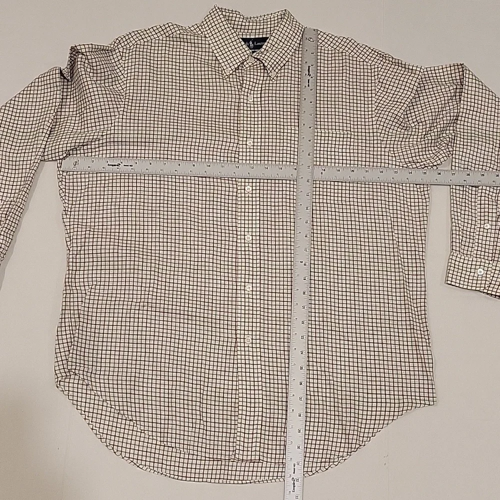 Polo Ralph Lauren Classic Fit Button Down Shirt, Cream with Brown/Green Strip, L